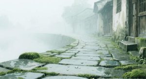 晨雾里的青石板路